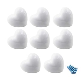 White Ceramic Cabinet Handles Drawer Pulls Knobs Heart Shape Cupboard Knobs for Kitchen Knobs Kids Room Cabinets Closets Toy Organizer Box Bookcase-8PCS