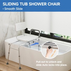 Loyoda Tub Transfer Bench and Sliding Bathtub Shower Chair for Inside Shower Chair for Elderly and Disabled,Adjustable Seat Height, Holds Weight up to 350 Lbs, Bath and Shower Safety, Transfer Bench