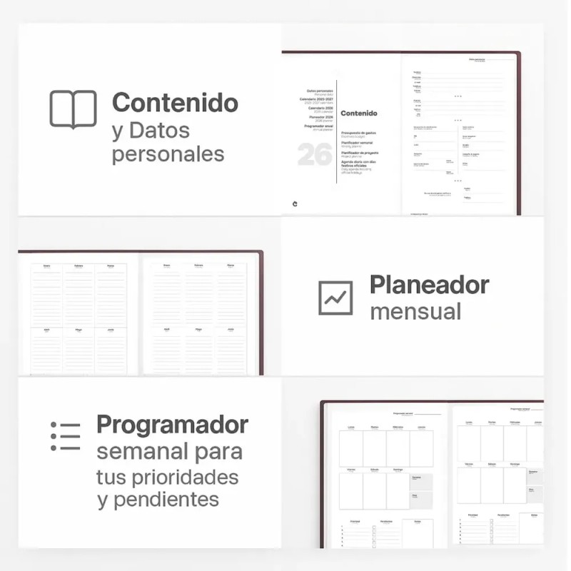 Agenda Ejecutiva Diaria Pro 2026 Planeador Profesional De Curpiel Con