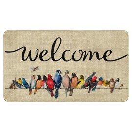 Dcohluk Bird Welcome Decor Door Mat - Indoor Outdoor Non-Slip Doormat Home Entryway Farmhouse Style Low-Profile Front Rug for Outside Porch Entrance 30" x 17" (Bird 2)