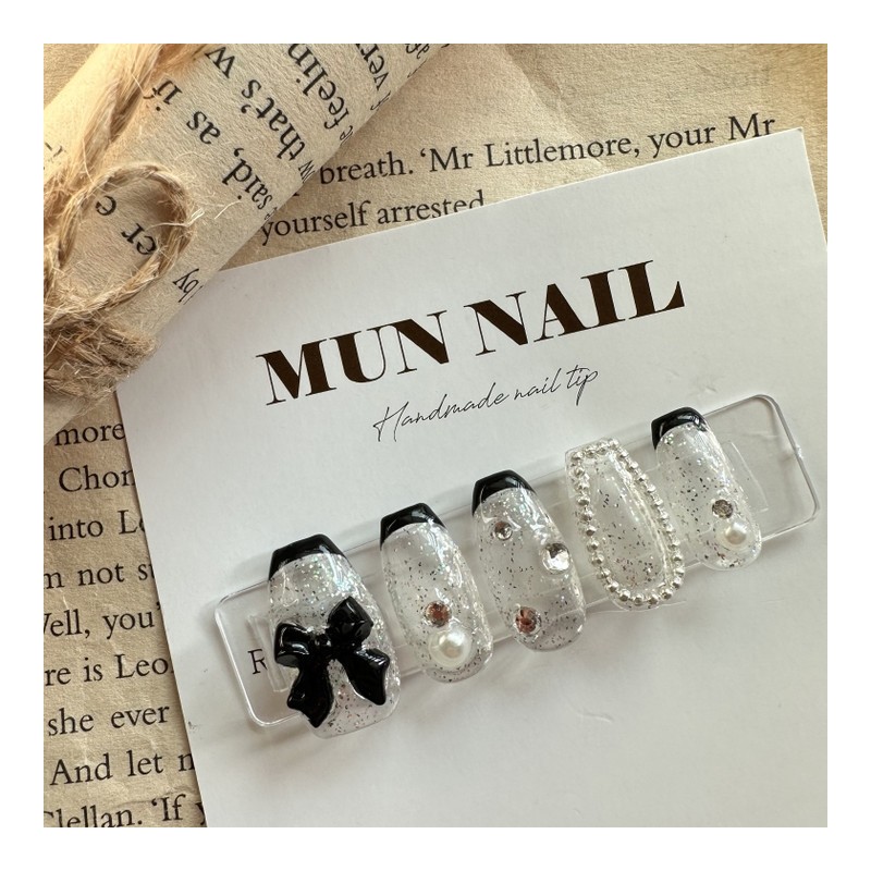 Twinkle Ribbon Nail Tip - Square / 트윙클 리본 네일팁