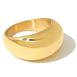 BENIQUE Chunky Gold Dome Rings for Women, Bold Twist Stackable Statement Non-Tarnish Ring, 18k Gold Plated Stainless Steel Size 5 6 7 8 9 10, Stainless Steel, No Gemstone