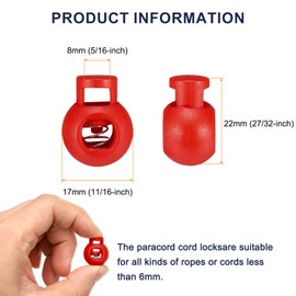 sourcing map 50pcs Plastic Cord Locks Single Hole Spring Toggle Stopper Clip Elastic Clasp Lock Fastener for Drawstring, Paracord, Bags, Clothing, Gloves String Lock Replacement, Red