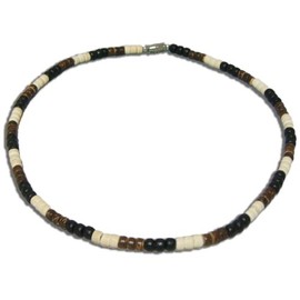 Native Treasure - 18" Black, Brown, Cream Wood Coco Bead Necklace - 5mm (3/16")