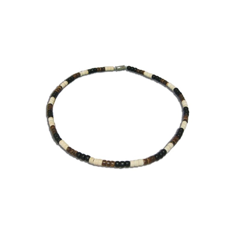 Native Treasure - 18" Black, Brown, Cream Wood Coco Bead