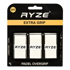 RYZE Padel Grip Tape, White - Extra Comfort and Grip - Non-Slip Padel Racket Grip - Ultra Sweat-Absorbing - Anti-Vibration Padel Grip - Designed for Padel & Tennis Rackets - Pack of 3