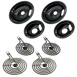 W10288051 Range Cooktop Porcelain Drip Pans and MP22YA Electric Range Burner Element Unit Set by SupHomie - Compatible with Whirlpool Amana Electric Range Stove