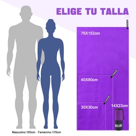Toalla Deportiva, EASYTAO Toalla Microfibra 3PCS, Toalla Gym Suave y Ligero para Natacion, Deporte, Baño, Viajes, Yoga, Etc, con Una Bolsa, 3 Tallas (76 * 152cm+40 * 80cm+30 * 30cm, Violeta)
