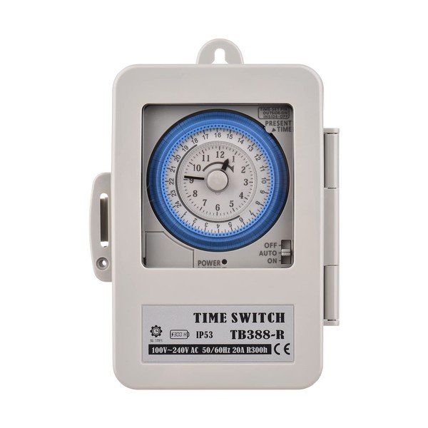 Weytoll Mechanical 24 Hour Timer Switch IP53 Rated Programmable AC 100-240V 15 Minute Interval 96 Times On/Off with Dustproof Waterproof Cover for Garden Lighting Control Automatic Sprinkler System Home Alarm System
