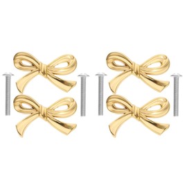 TOPPERFUN 4Pcs Gold Bow Knobs for Dresser: Brass Drawer Knobs, Decorative Vintage Gold Handles for Dresser, Hardware Drawer Pulls, Door Wardrobe Wine Cabinet Bookcase Handles