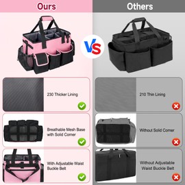 ZIOZERTT Cleaning Caddy,Large Cleaning Bags for Housekeepers,Cleaning Supplies Organizer with Handle,Pink