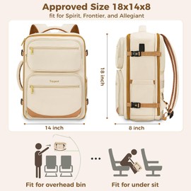 Taygeer Spirit Airlines Personal Item Bag 18x14x8, Underseat Personal Item Backpack with Makeup Compartment & Water Bottle Pocket, Carry on Backpack for Women Fit Spirit Frontier,Beige