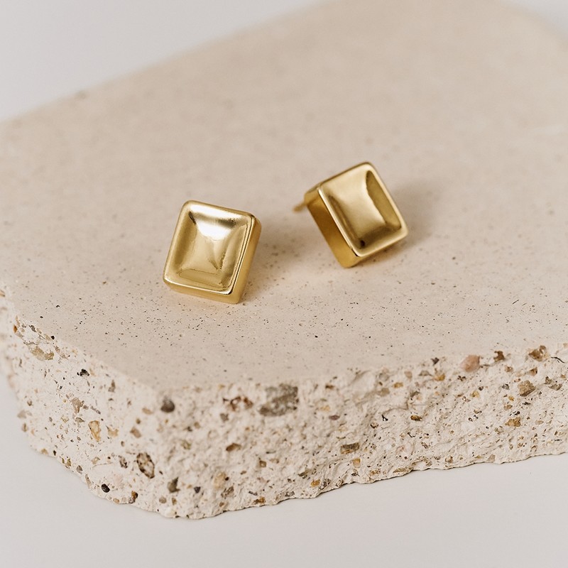 Gold&Deer 14K Goldfield Modern Bold Square Earrings White Gold /