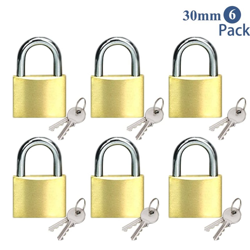 Solid Brass Padlock keyed Different Locks of 6 Pack, Solid