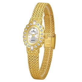 LOREO Vintage Gold Bracelet Watch for Women Elegant Small Oval Dial, Quartz Waterproof Dress Wristwatch (White)