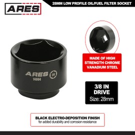 ARES 14004-28mm Low Profile Fuel Filter Socket - Low Profile Design for Easy Access - Chrome Vanadium Steel with Manganese Phosphate Coating to Resist Rust and Corrosion