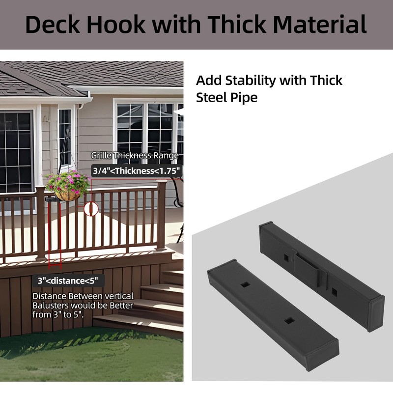 Deck Hook Railing Mount - Heavy Duty Metal Shepherds Hook