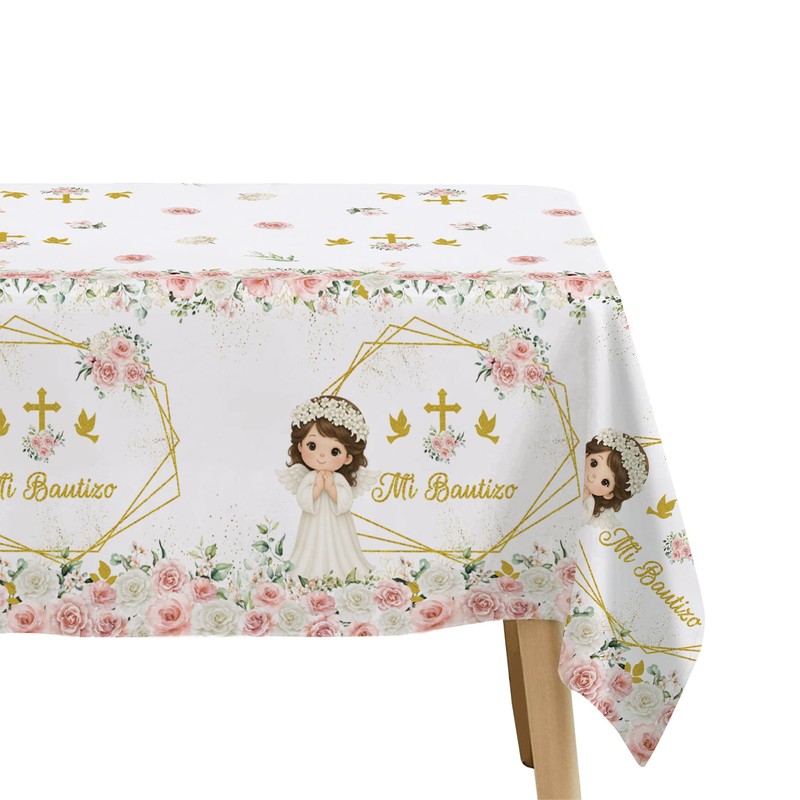 HIPVVILD Mi Bautizo Baptism Tablecloth Party Decorations for Girls, 3