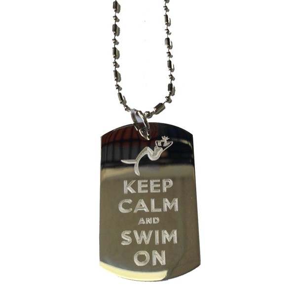 Hat Shark Keep Calm and Swim On Meramid - Military Dog Tag, Luggage Tag Metal Chain Necklace