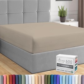 Pizuna Pure Combed Cotton European Single Fitted Sheet Simply Taupe, 600 Thread Count 100% Long Staple Cotton Fitted Sheet Single Bed 100 X 200cm, Sateen Weave 40 cm Deep Fitted Sheets 1 PC