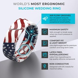 ThunderFit Silicone Rings, Wedding Bands for Men, Printed Design, Breathable Rubber Engagement Bands, 8mm Wide, 2.1mm Thick