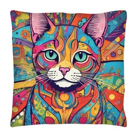 The Beach Stop Colourful Mosaic Cat Accent Cushion Cover | Home Decor Inspo | Gift Idea for Cat Lovers | 45x45cm 18x18” | Mandala Cat