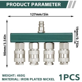 Compressed Air Distributor 4-Way, 4-Way Quick Coupling, 4-Way Distributor Connection, 4-Way Quick Coupling for Quick and Easy Compressed Air Connection, Pneumatic Connections