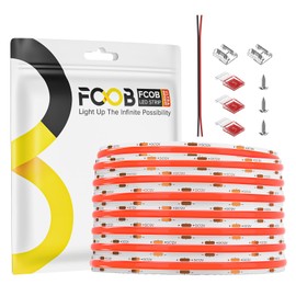 FCOB 16.4FT COB LED Strip Light Red Color, 12V 8MM Width Flexible High Density Uniform Bright 480LEDs/m Lights, CRI90+ Dimmable COB LED Tape for Cabinet Kitchen Indoor Decor(No Adapter & Controller)