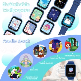 Smart Watch Kinder Telefon Uhr, Smartwatch für Mädchen Jungen mit Spiele Schrittzähler Anruf SOS Musik Kamera Wecker, Kinderuhr Telefonieren für Kids 3-12 Jahre Geschenke, Kids Smart Watch (Blau)
