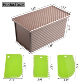 Spmarkt Pullman Loaf Pan with Lid, 1Pound Dough Capacity Rectangular Bread Pan, Non-Stick Long Bread Pans for Homemade Bread, 9x4inch Pullman Loaf Pan with Dough Scraper Cutter for Sandwich Bread