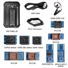 APKLVSR Universal USB Programmer, T48 Mini Pro Programmer with 10 Adapters, SOP8 to DIP8, for SPI/Nor/NAND Flash/EMMC/IC Tester eprom Programmer with ICSP Port