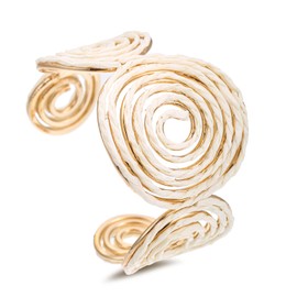 RUOFFETA Raffia Spiral Cuff Bracelet for Women, Colorful Swirl Bangle Chunky Bangle Handmade Rattan Statement Bracelet(Cream White)