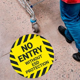 No Entry Without ESD Protection 10x10 inches, Floor Decal Anti-Slip Adhesive Floor Sign Made in USA