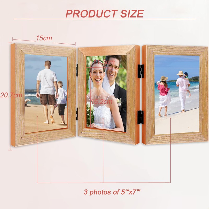 FALAZAR Triple Hinged Photo Frame, Multi-Panel Folding Display, Fits Photo