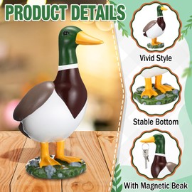 Anglechic 3 Pcs Magnetic Mallard Duck Key Holder Desk Duck Outfits Cute Home Decor Office Table Desk Decorations for Women Men Housewarming Gifts Animal Statues Funny Party Favor