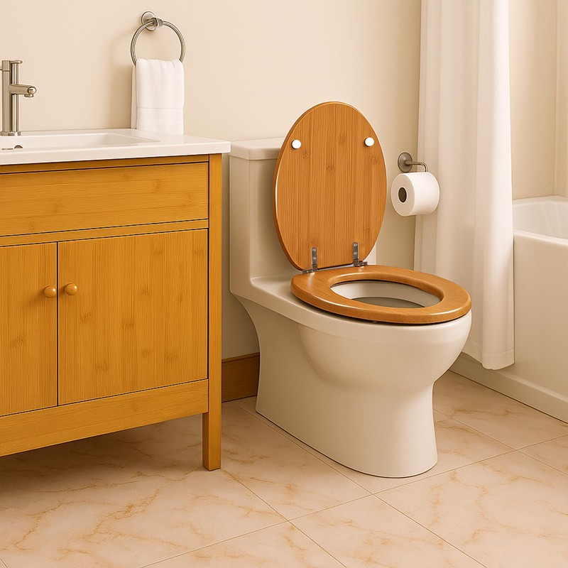 Toilet Seat, Solid Wood, Bamboo, High Gloss Finis, PIKLiDS (Round)