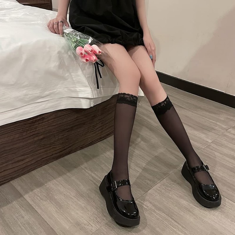 Eukkis Women's Stockings High Socks, Long Socks, Non-Slip, Cute Girl,