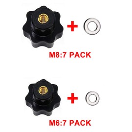 Greluma Pack of 14 Knurled Thread Clamping Knobs M6 & M8, Star Handle, Hand Knobs in Star Shape, Black Plastic Handle, Clamping Knob with 14 Washers