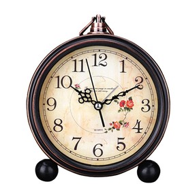 SWHONG Rural Mantle Clock Metal Clock Home Decoration Mantle clock Retro Table Clock Black