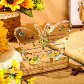 Barydat Acrylic Christian Gifts Bible Verses Religious Gifts for Women Men Inspirational Scripture Gifts Butterfly Prayer Room Decor Faith Keepsake Paperweights for Christmas Home (God Says)