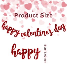 Happy Valentines Day Banner - Red Glittery Valentines Day Party Decorations, Valentines Bunting Banner No DIY Valentines Day Garland for Anniversary Party Photo Props Supplies