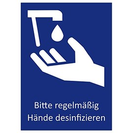 5 stickers "Bitte regelmäßig Hände disinfectieren" sign for hand disinfection and hand hygiene, DIN A6 (10.5 x 14.8 cm) (hand disinfection)