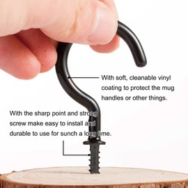 Aoktorkit 20Pcs Screw Hooks 1-1/4 Inch Ceiling Hooks Carbon Steel Cup Hooks Galvanized Screw in Hooks for Hanging Plants Cups Arts Decorations, Black