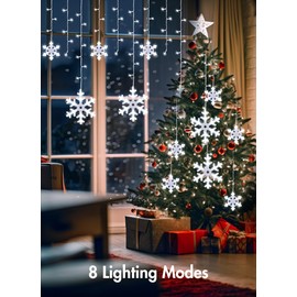 Brightown Snowflake Lights,2 Sets Total 40Ft 456 Pure White LEDs, Connectable Icicle Curtain String Lights for Outdoor Indoor House Eaves, Windows, Porch, Tree