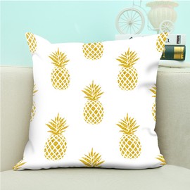 oFloral Gold Pineapple Throw Pillow Case Cover Summer Beach Fruit Square Cushion Covers for Couch Sofa Home Bedroom Living Room Decorative 18 x 18 Inch Gold White