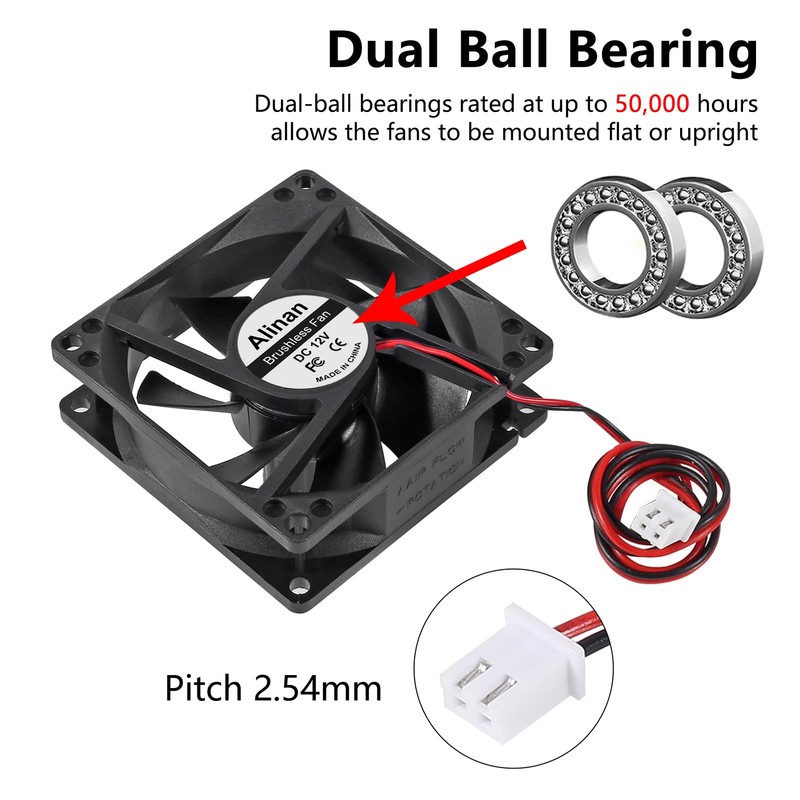 Alinan 4pcs 8025 80mm x 25mm 12V Dual Ball Bearings
