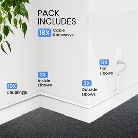 EVEO EVEO Cord Hider, 300” Cable Hider, One-Cord Covers for Wires on Wall, Cable Raceway Cord Hider Wall, Cable Cover, Wire Covers for Cords, Wire hiders for TV on Wall - 18x (L17” W0.59 H0.4) - White