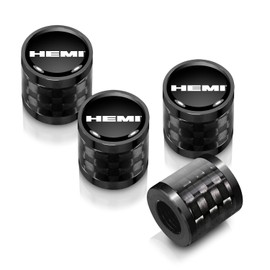 iPick Image for HEMI Logo in Black on Real Carbon Fiber Barrel Black Aluminum Tire Valve Stem Caps