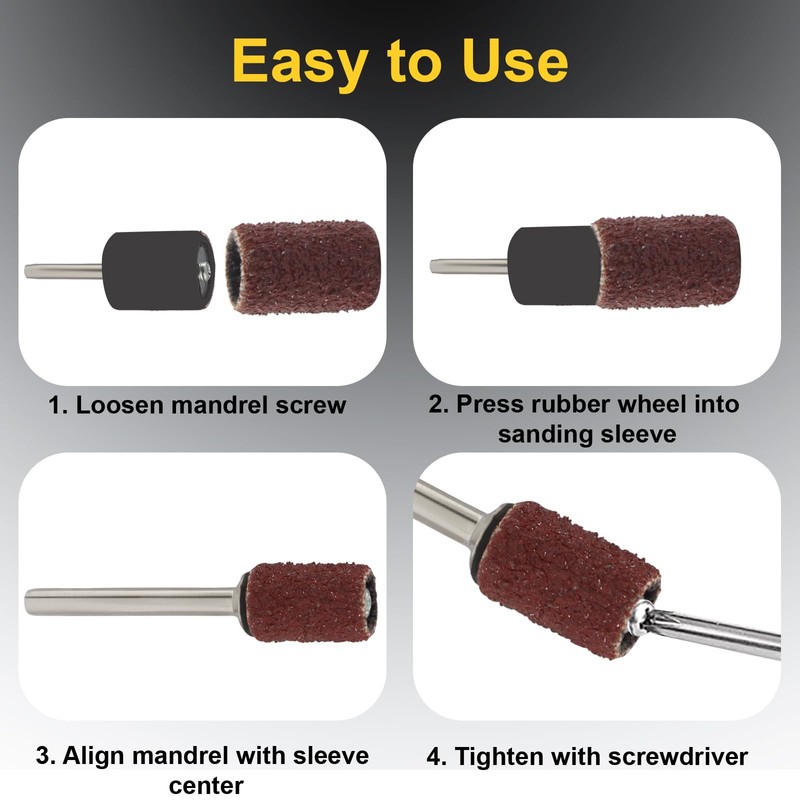 Aracombie 80 Grit 1/4" Sanding Drum Set 100pcs, Premium Aluminum