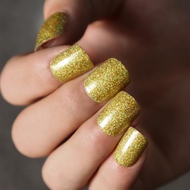 Shiny Powder Colorful Press On False Nails Short Medium Length Full Cover Acrylic Fake Nails Almond Shaped Ballerina Nails for Women Lady Minimalist Cute Summer Style Reusable Nails for Nail Salons and Home DIY Nail Art (JDB-ZH03 Yellow)